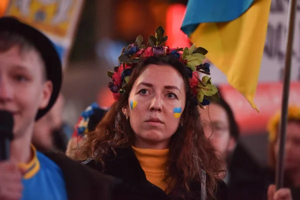 New York City Usa Mars 2022 Ukrainska Medborgare Protesterar Times — Gratis stockfoto