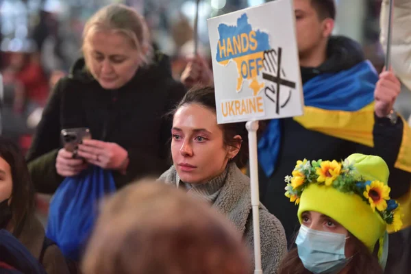 New York City Usa Mars 2022 Ukrainska Medborgare Protesterar Times — Gratis stockfoto