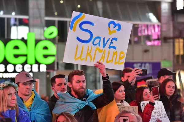 New York City Usa March 2022 Ukrajinští Občané Protestují Times — Stock fotografie zdarma