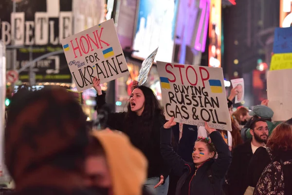 New York City Usa Mars 2022 Ukrainska Medborgare Protesterar Times — Gratis stockfoto