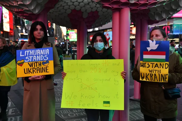 New York City Usa March 2022 Ukrajinští Občané Protestují Times — Stock fotografie zdarma