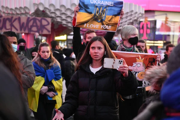 New York City Usa March 2022 Протести Українських Громадян Таймс — Безкоштовне стокове фото