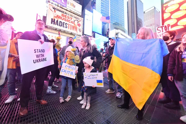 New York City Usa Maart 2022 Oekraïense Burgers Protesteren Times — Stockfoto
