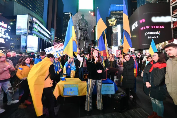 New York City Usa Maart 2022 Oekraïense Burgers Protesteren Times — Gratis stockfoto