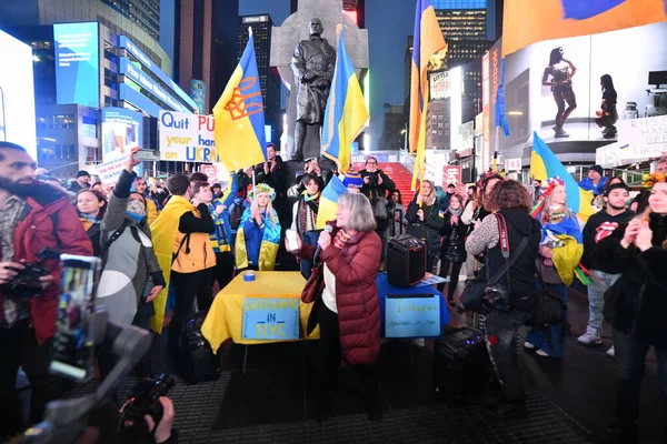 New York City Usa March 2022 Протести Українських Громадян Таймс — стокове фото
