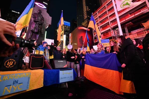 New York City Usa Maart 2022 Oekraïense Burgers Protesteren Times — Gratis stockfoto