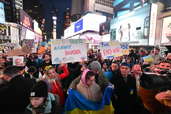 New York City Usa March 2022 Протести Українських Громадян Таймс — Безкоштовне стокове фото