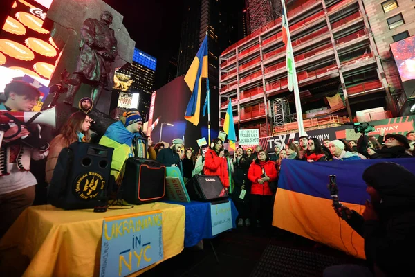 Nova Iorque Cidade Eua Março 2022 Cidadãos Ucranianos Protestam Times — Fotografia de Stock Grátis