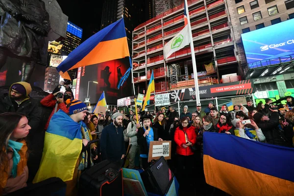 Nova Iorque Cidade Eua Março 2022 Cidadãos Ucranianos Protestam Times — Fotografia de Stock Grátis