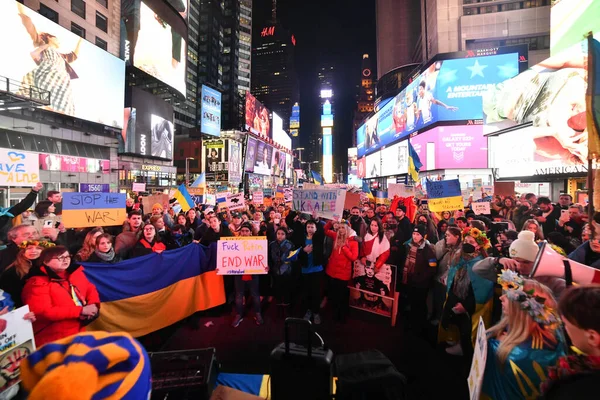 New York City Usa Maart 2022 Oekraïense Burgers Protesteren Times — Gratis stockfoto