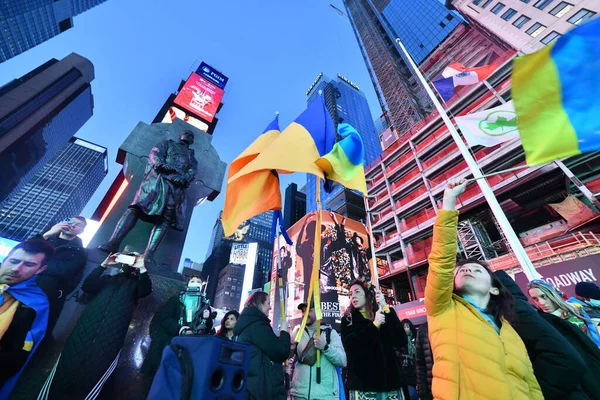 New York City Usa March 2022 Ukrainian Citizens Protests Times — Stock Photo, Image