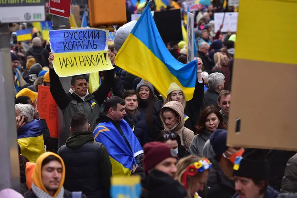 Nowość York City Usa Marca 2022 Ukraińscy Obywatele Protestują Times — Zdjęcie stockowe
