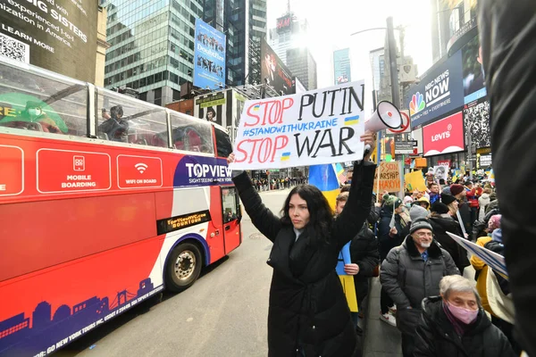 New York City Usa Mars 2022 Ukrainska Medborgare Protesterar Times — Stockfoto