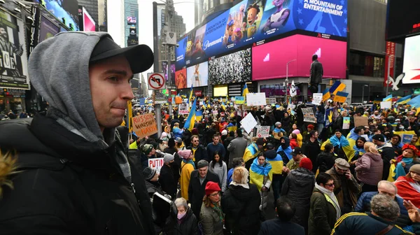 New York City Usa Maart 2022 Oekraïense Burgers Protesteren Times — Stockfoto