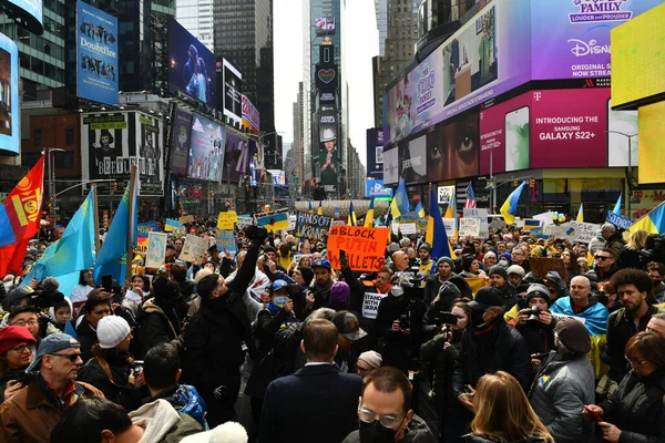 New York City Usa March 2022 Протести Українських Громадян Таймс — стокове фото