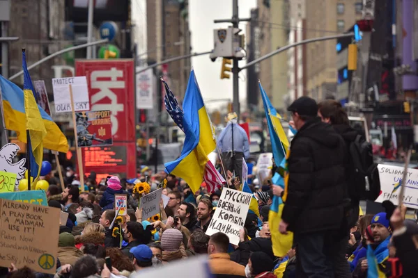 New York City Usa Maart 2022 Oekraïense Burgers Protesteren Times Stockfoto