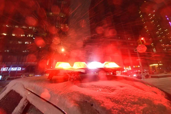 Nypd Fdny Miejscu Zdarzenia Nowym Jorku Burzy Śnieżnej Obejmuje Ulice — Zdjęcie stockowe