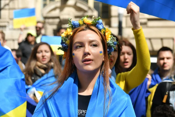 New York City Usa April 2022 Ukrainian Citizens Protests Wall — 스톡 사진