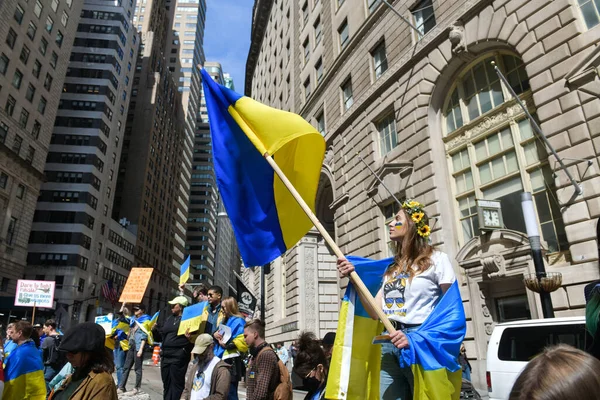 New York City Sua Aprilie 2022 Cetățenii Ucraineni Protestează Wall — Fotografie, imagine de stoc