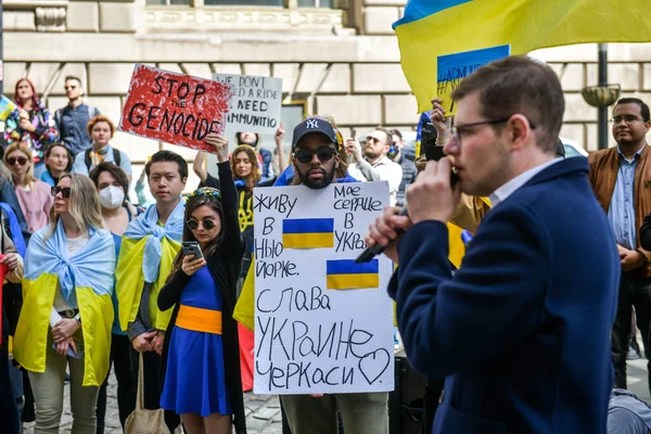 New York City Sua Aprilie 2022 Cetățenii Ucraineni Protestează Wall — Fotografie, imagine de stoc