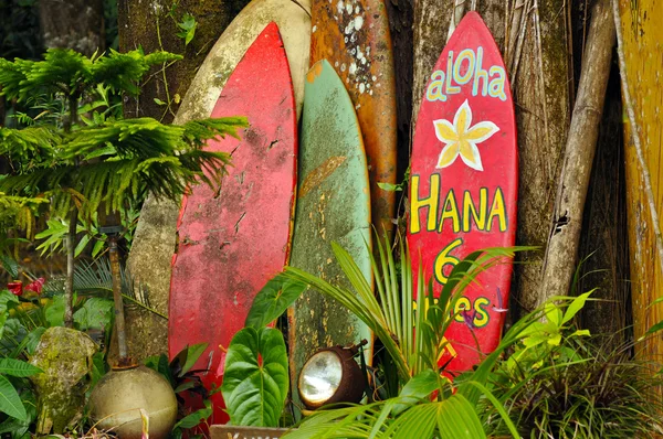 Willkommensanzeige auf dem Weg nach hana, hawaii lizenzfreie Stockbilder