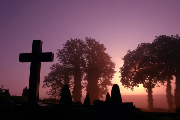 Туманний кладовища — стокове фото