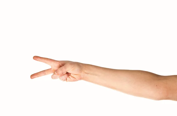 Mão humana mostrando dois dedos — Fotografia de Stock