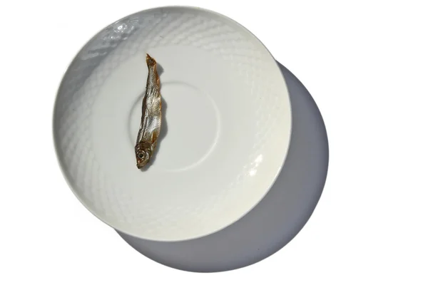 Одиночна сушена риба на тарілці — стокове фото