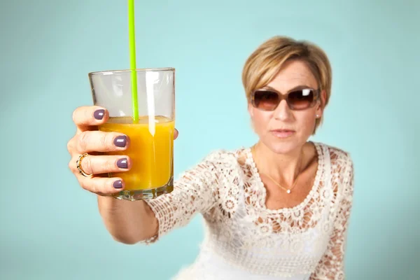 Woman with glass — Stock Photo, Image