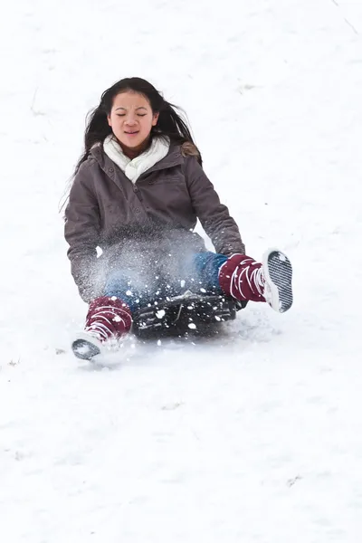 Girl sledging — Stock Photo, Image