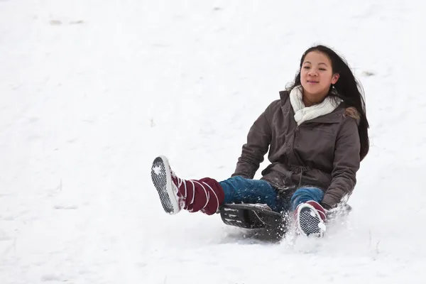 Girl sledging — Stock Photo, Image