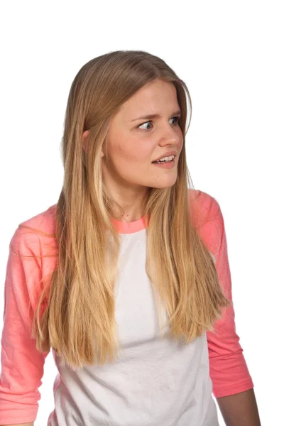 Скандинавская милая молодая девушка раздражала выражения лица — стоковое фото
