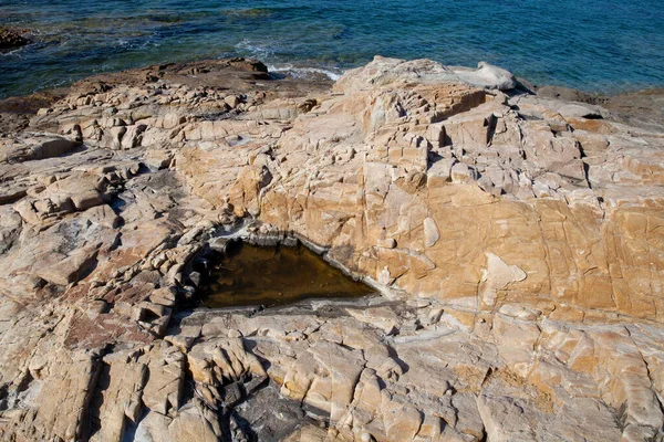 Rocas Playa Algajola Village Ciudad Córcega Balagne Arean Verano — Foto de Stock