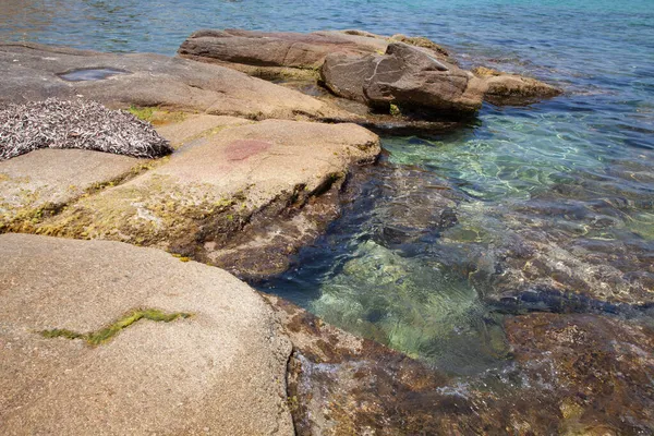 Felsen Strand Algajola Village Oder Stadt Auf Korsika Der Balagne — Stockfoto