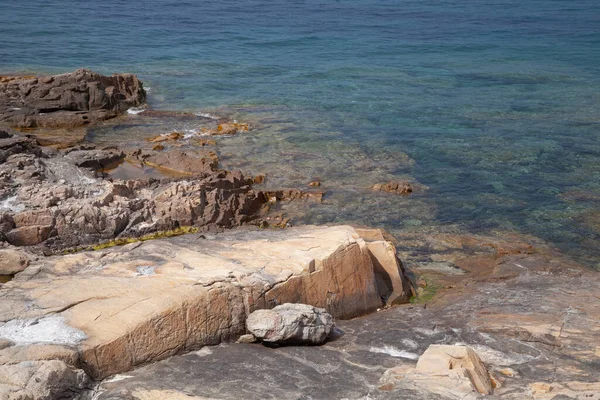 Rocas Playa Algajola Village Ciudad Córcega Balagne Arean Verano — Foto de Stock