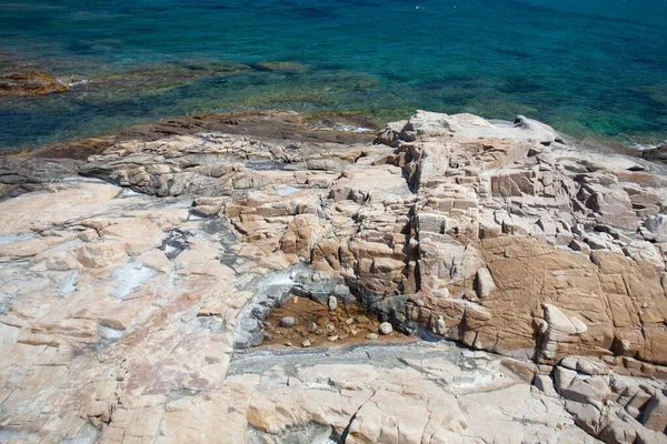 Rocas Playa Algajola Village Ciudad Córcega Balagne Arean Verano — Foto de Stock