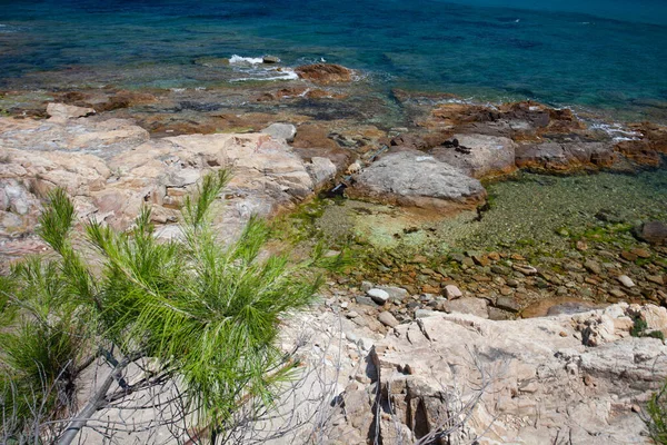 Rocas Playa Algajola Village Ciudad Córcega Balagne Arean Verano — Foto de Stock