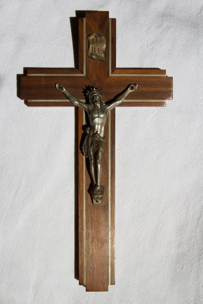 Crocifisso Legno Con Cristo Una Casa Francese — Foto Stock