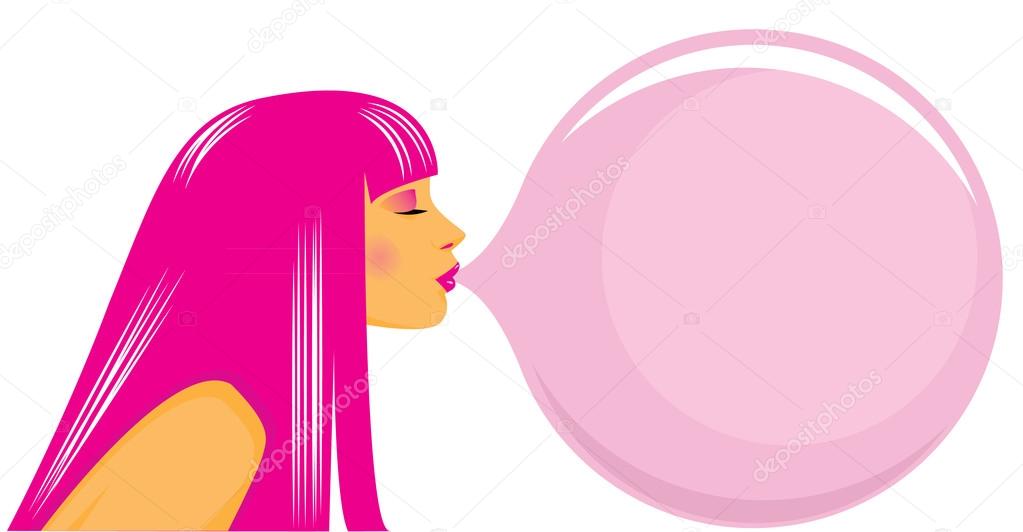 Girl inflating a bubble from a chewing gum