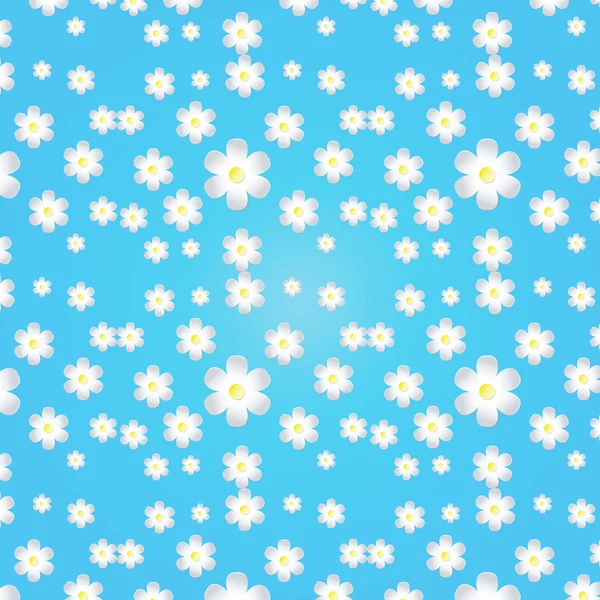 Fundo azul com flores brancas e azuis escuras — Fotografia de Stock