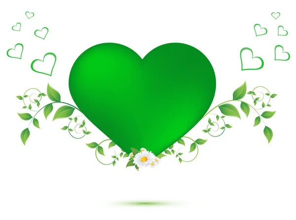 Hojas verdes en forma de corazón — Vector de stock