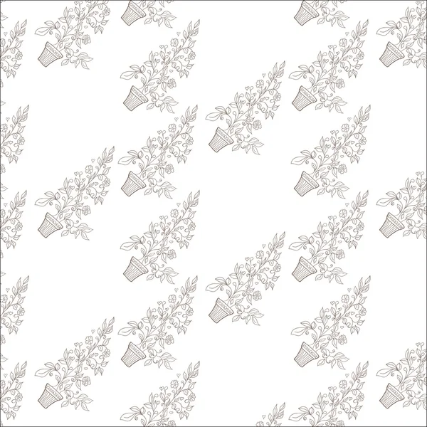 Flower in pot sketch. Seamless pattern — Stock Vector