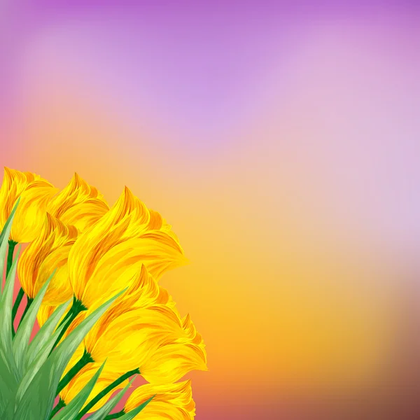 Жовті тюльпани на яскравому фоні — стоковий вектор