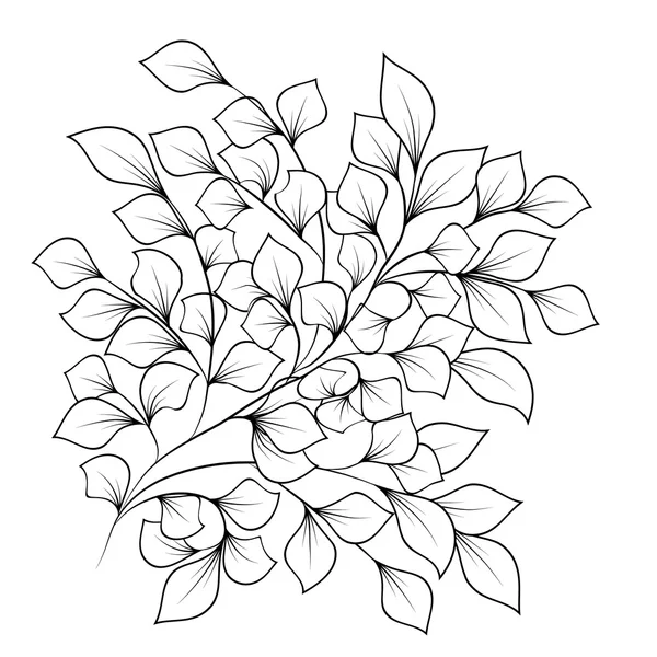 Branches noires et blanches avec des feuilles sur fond isolé — Image vectorielle