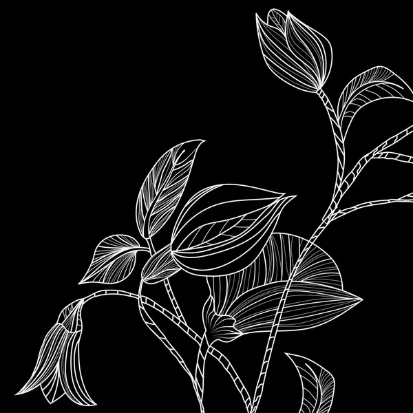 काले और सफेद शैली में फूलों के साथ पृष्ठभूमि को abstract करें — स्टॉक वेक्टर