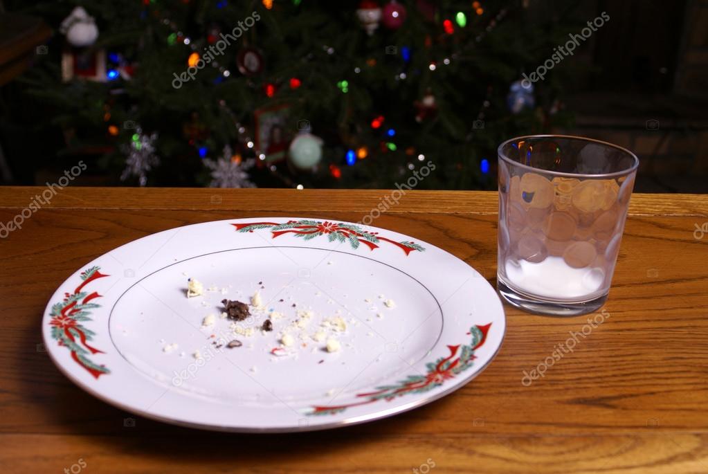 Christmas Cookie Crumbs and Empty Milk Glass Christmas Cookie Crumbs and Empty Milk Glass