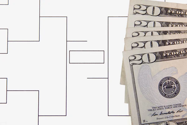 March Madness Final Four Bracket and Twenty Dollar Bills — Stock Photo, Image