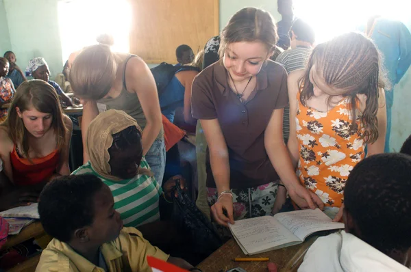 Visit French schoolboys in Burkina Faso — Stock Photo, Image