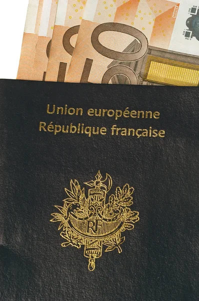 Passaporto europeo e biglietto in euro — Foto Stock