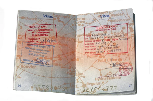 Passaporte europeu e visto de Burkina Faso — Fotografia de Stock